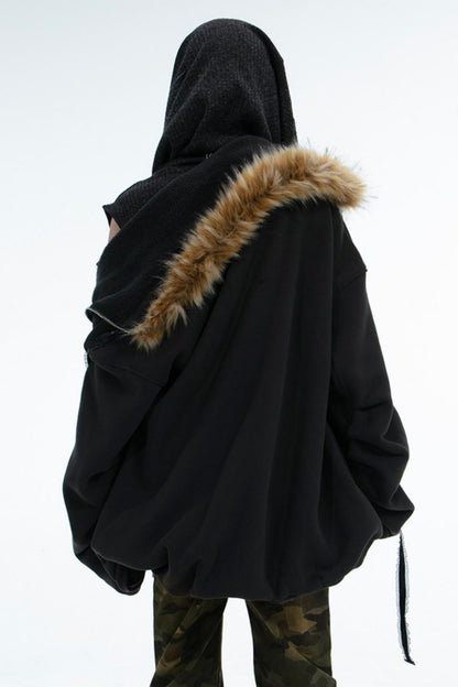 Polar Fleece Oversize Fur Collar Jacket