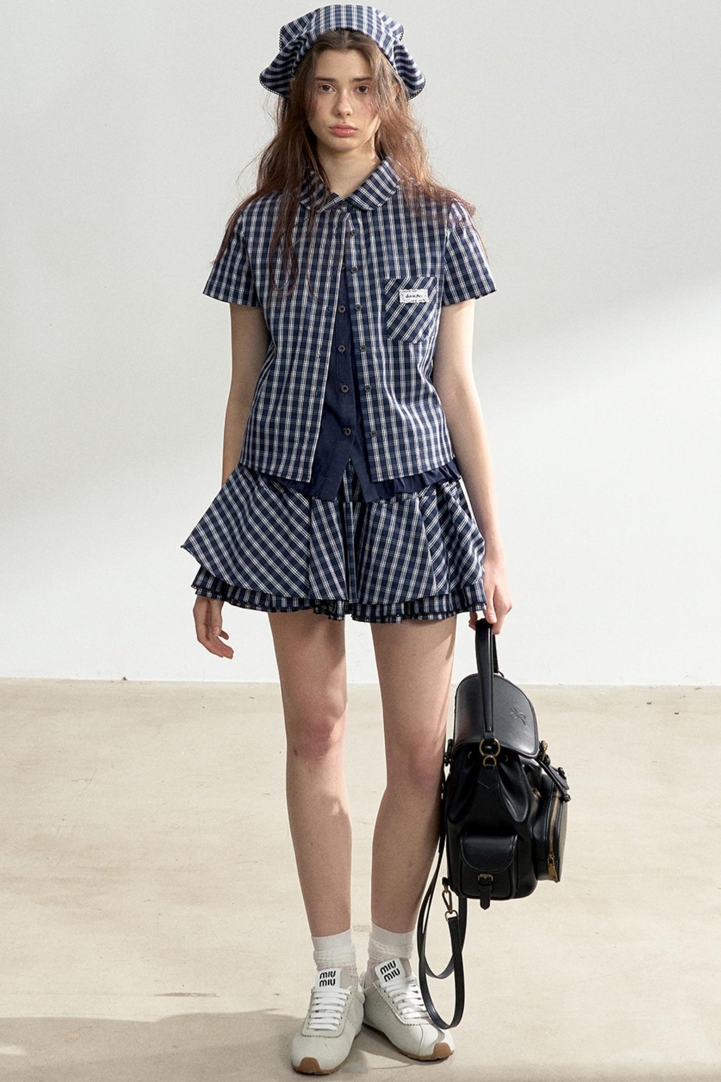 Vintage Blue Check Shirt & Layered Puffy Skirt Set-Up