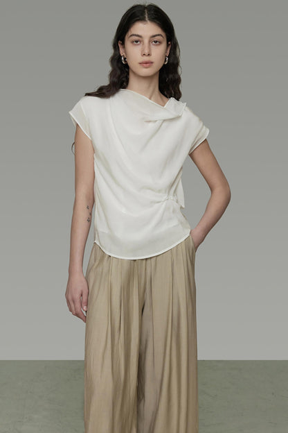 Irregular Neck White Blouse
