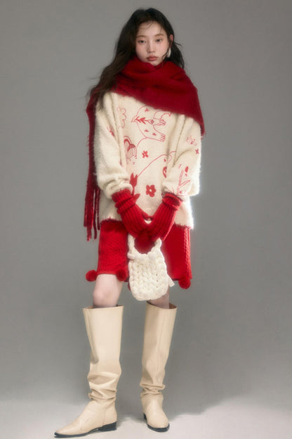 Snowy Field Tulip Embroidery Top