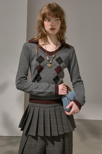 Slim V-Neck Warm Knitted Top