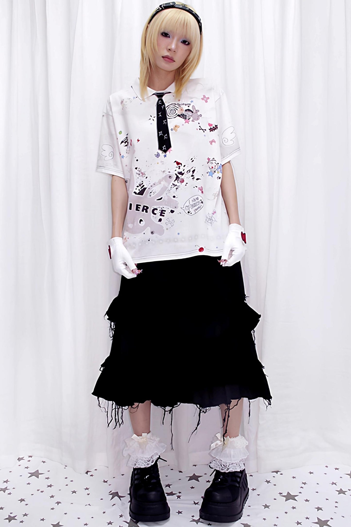 Tattered Black Denim Skirt