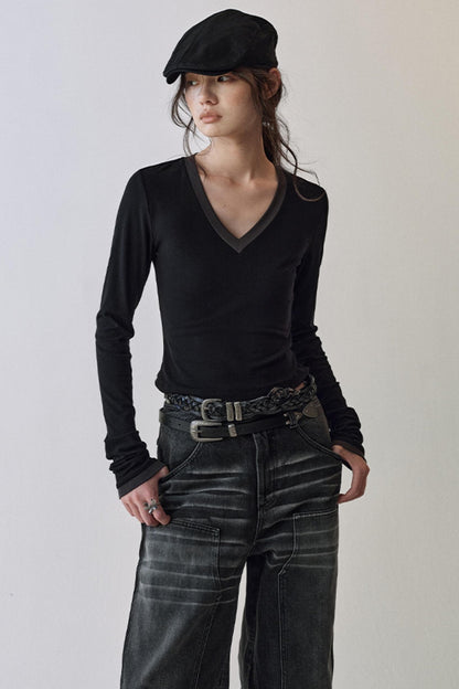 Elegant V Neck Flower T-Shirt