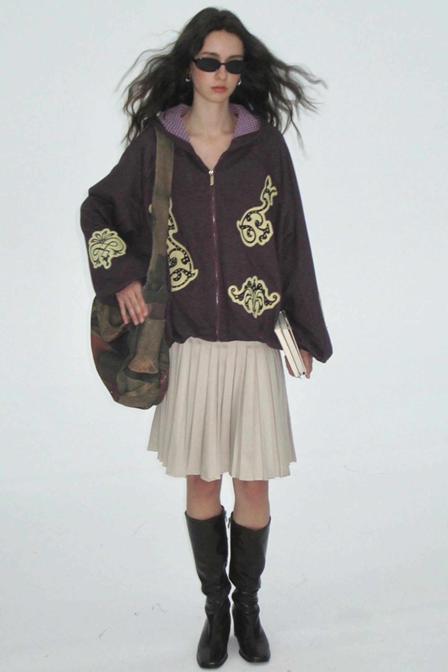 Purple Embroidered Hooded Jacket