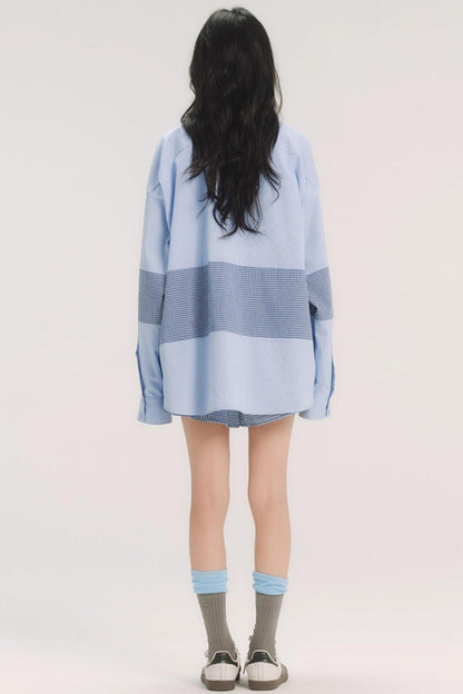 Blue Check Stitch Applique Shirt