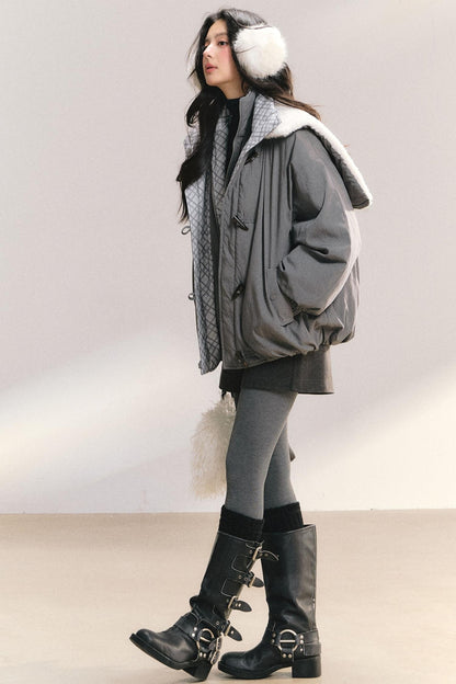 Snow Flakes Plaid Duffle Coat