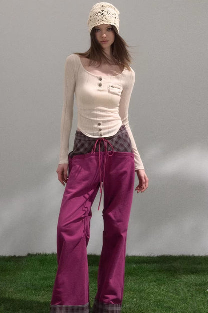 Retro Plaid Patchwork Pants