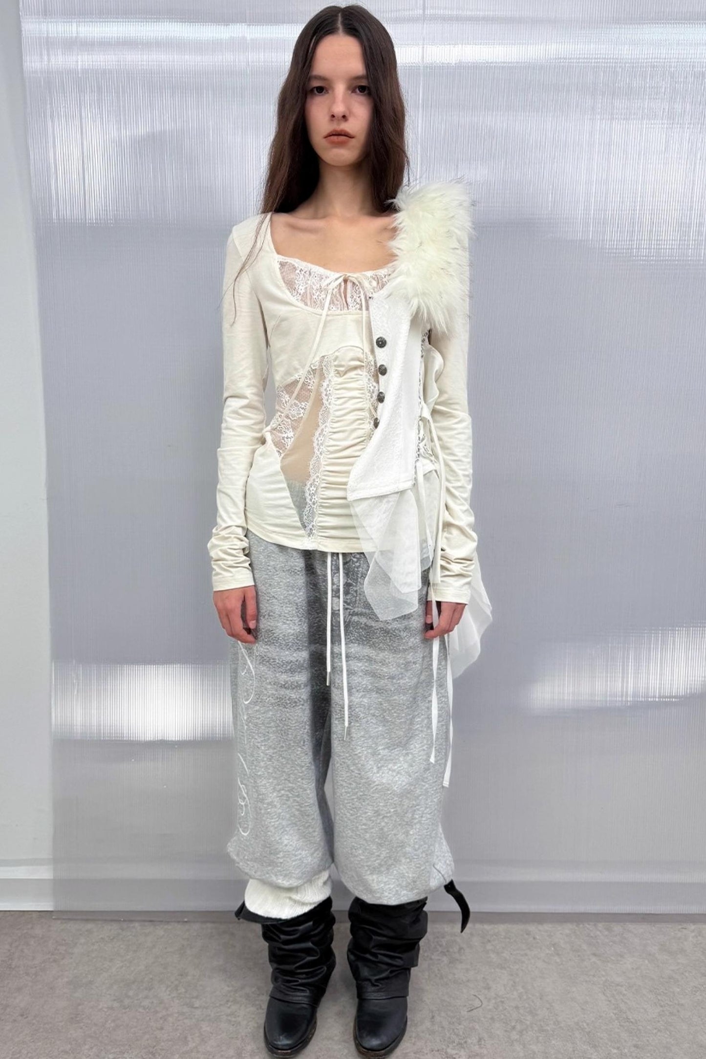 Shoulder Lace Girly Slim Long Sleeve T-Shirt