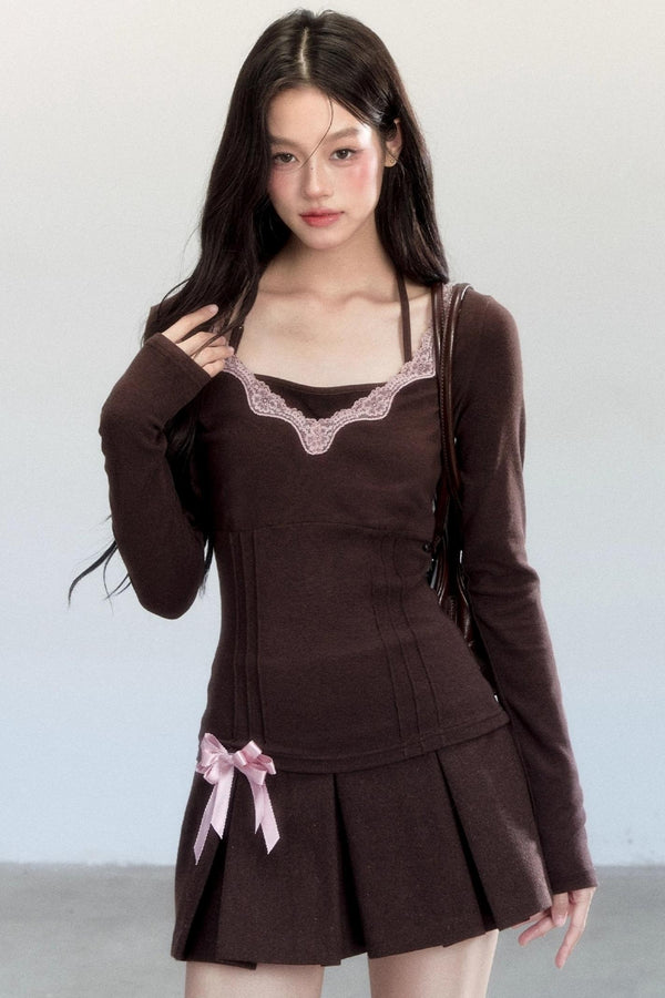 Warm Butterfly Pleated Skirt Set-Up