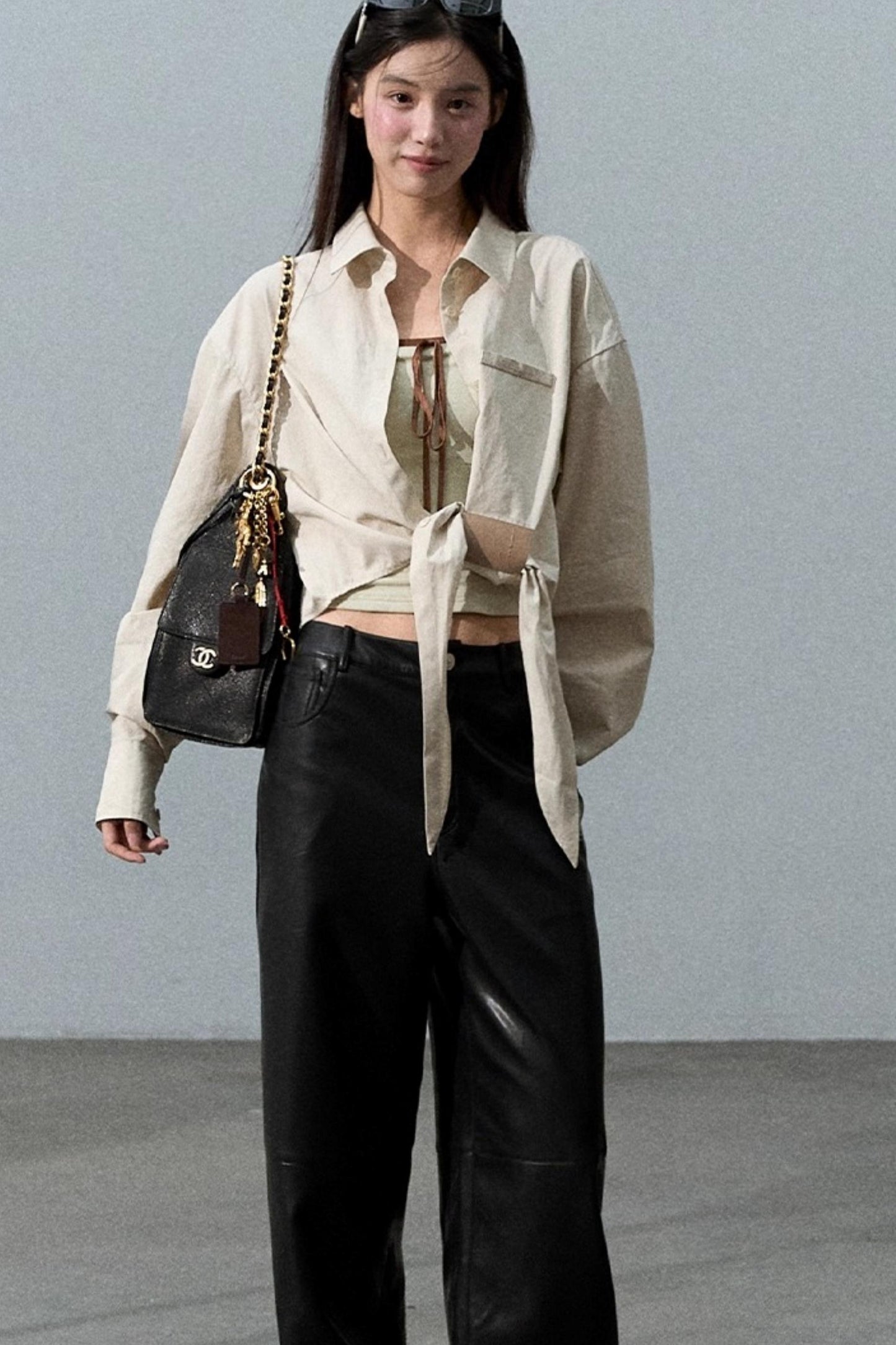 Romantic Retro Wide-leg PU Leather Pants