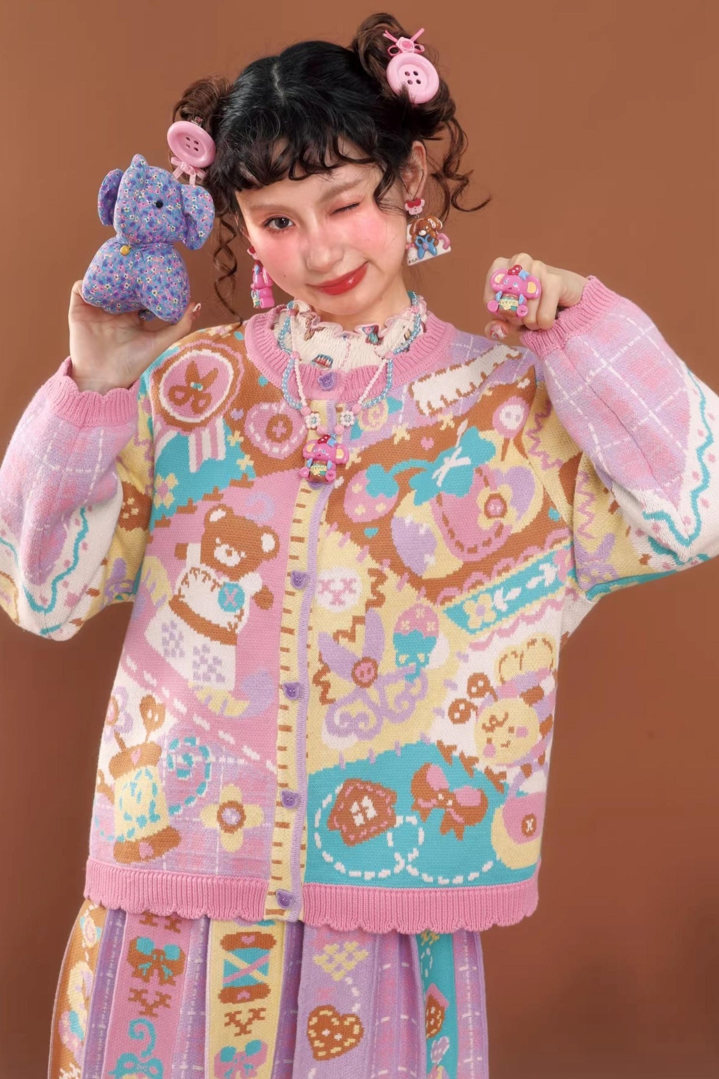 Pink and Purple Patchwork Cardigan