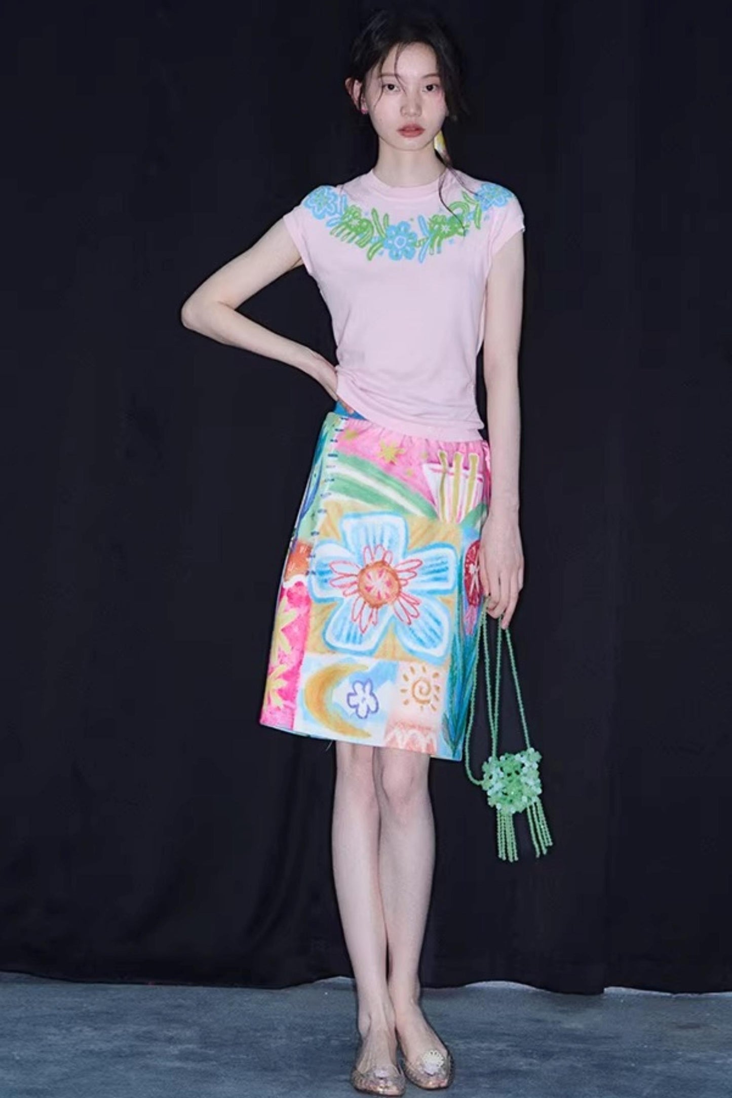 Reversible Bird and Tulip Skirt