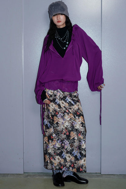 Gold Floral Pleated Skirt