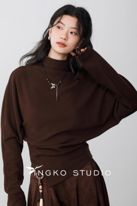 Chestnut Brown Velvet Pleated Top