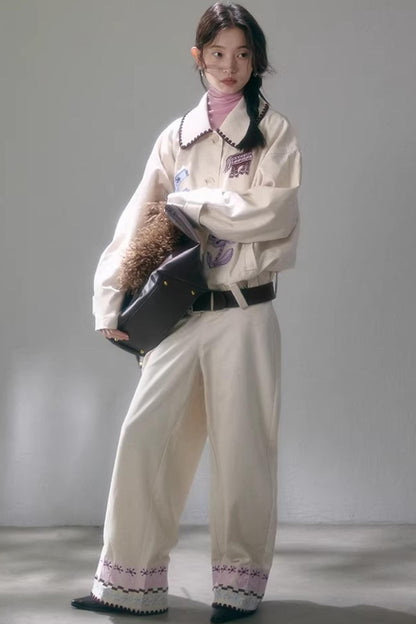 Bestickte Blumenleinenhose