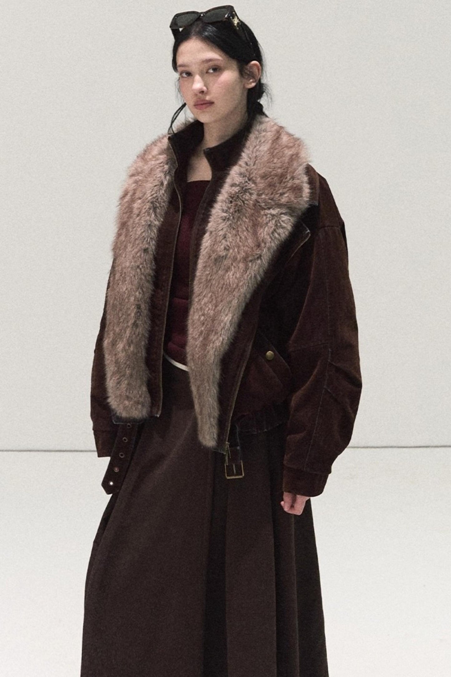 Micro-Velvet Pleated A-Line Skirt