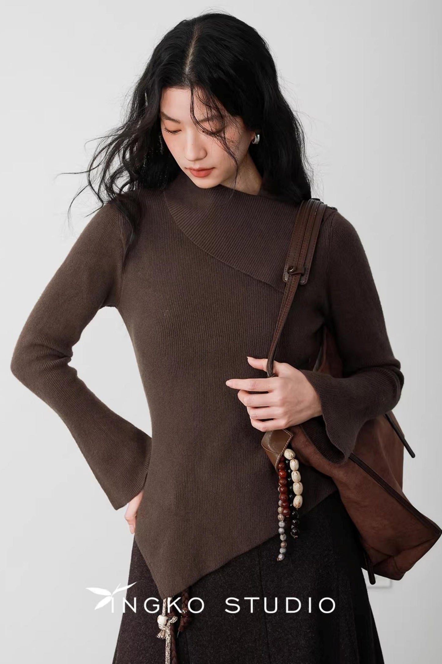 Hollow Slanted Collar Sweater