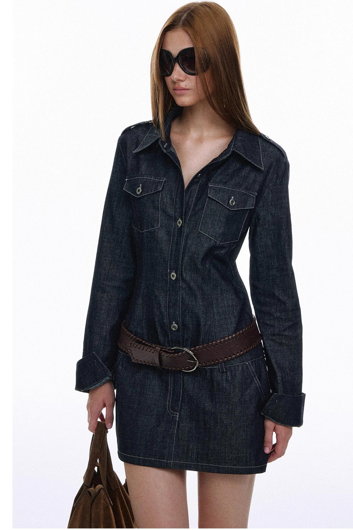 Vintage Denim Shirt Dress With Belt Set-Up