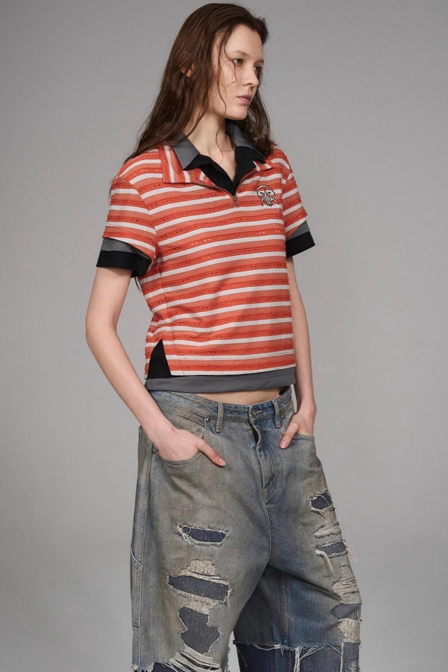 Striped Orange Polo Top