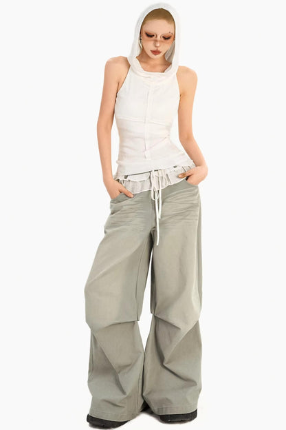 Lace Drawstring Wide-Leg Pants