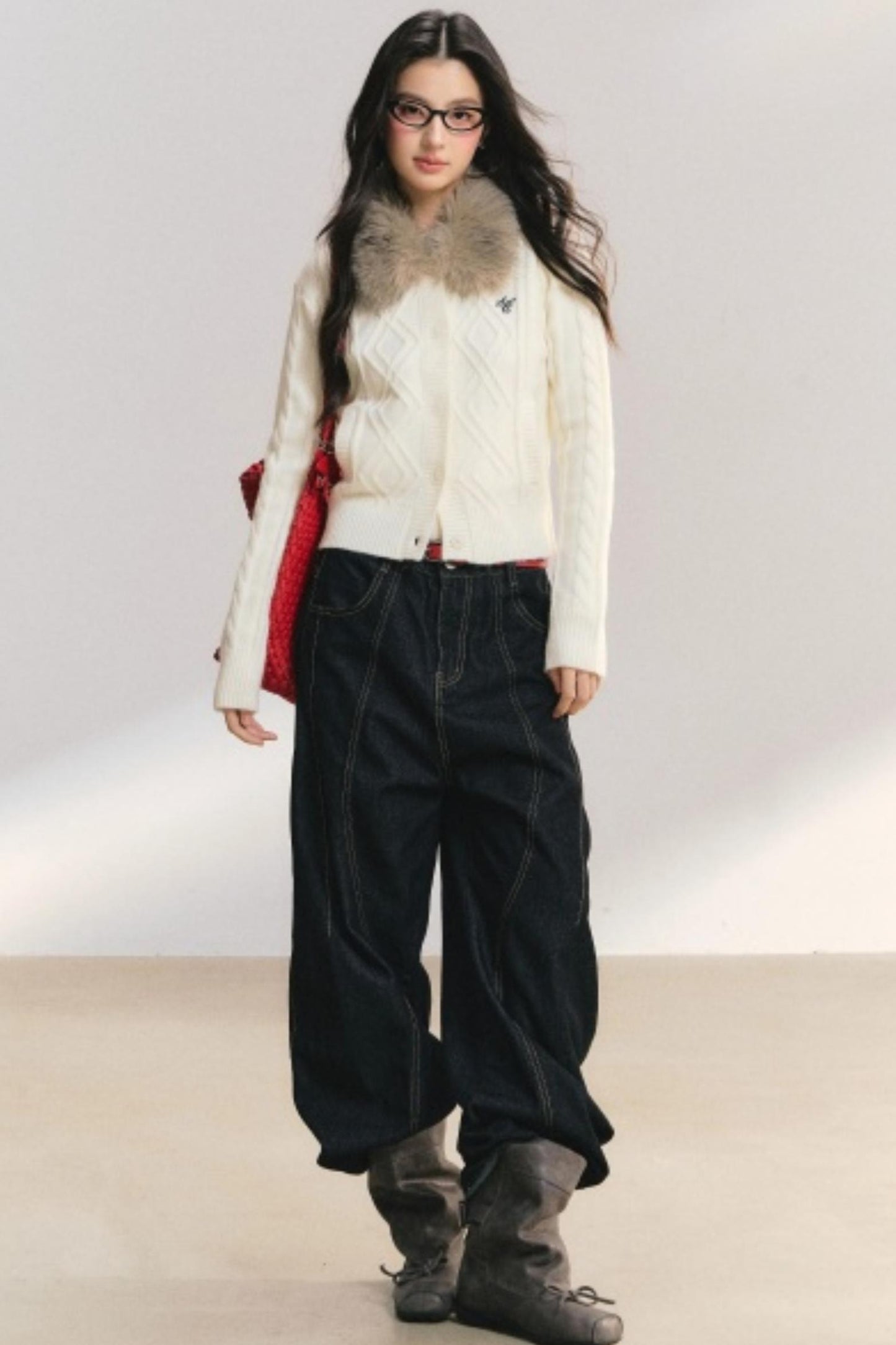 Velvet Snow Cable Knit Cardigan