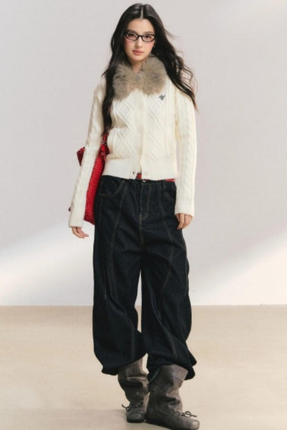 Velvet Snow Cable Knit Cardigan