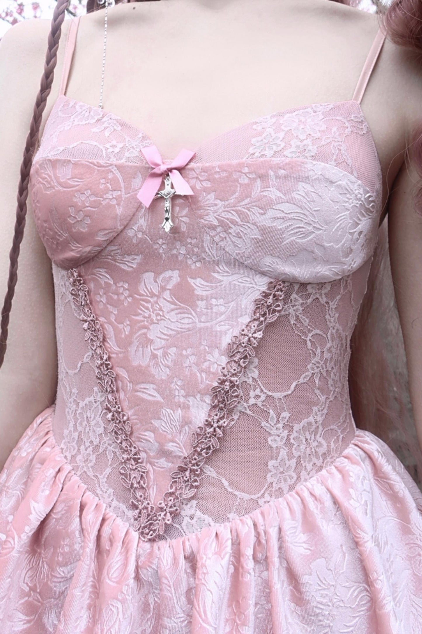 Gothic Lotus Root Pink Strap Dress Set-Up