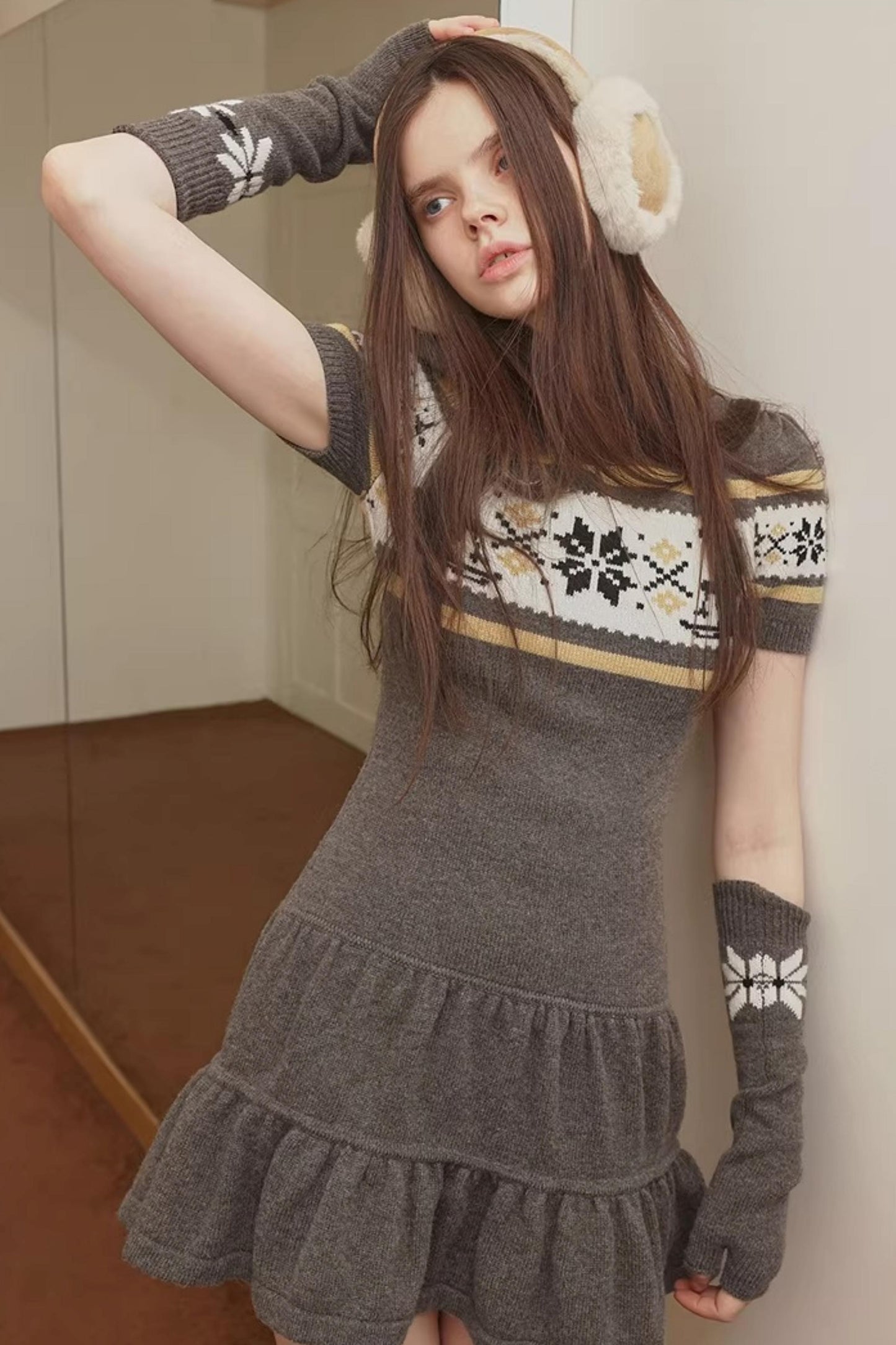 Fair Isle Rabbit A-Line Dress