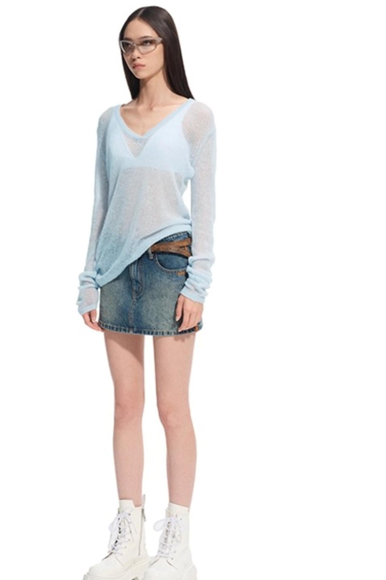 Alpaca Knit Layered V-Neck Long Sleeve Top