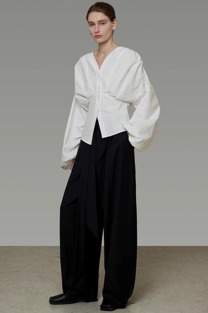 Waist Cinching Silhouette V-Neck Top