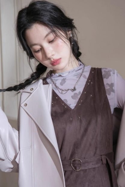 Twilight Gray Purple Studded Vest Dress