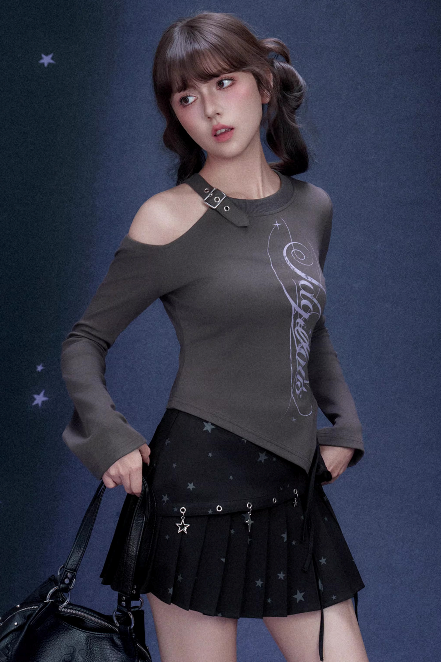 Gray Off-Shoulder T-Shirt Top