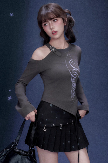 Gray Off-Shoulder T-Shirt Top
