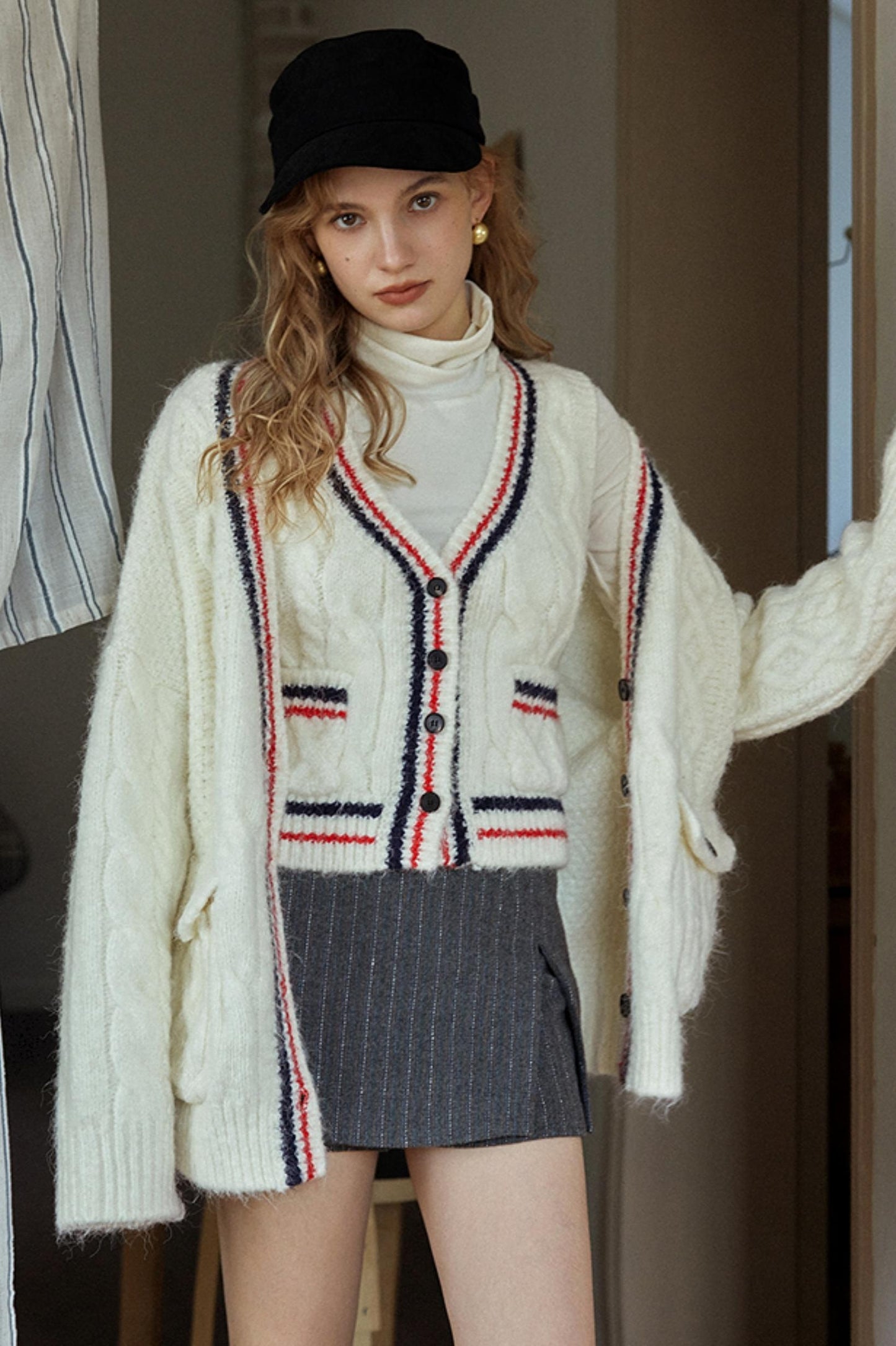 Gray Striped Slimming Skirt