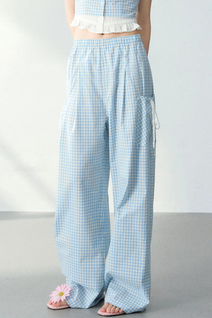 Blue Plaid Off-Shoulder Top Set-Up