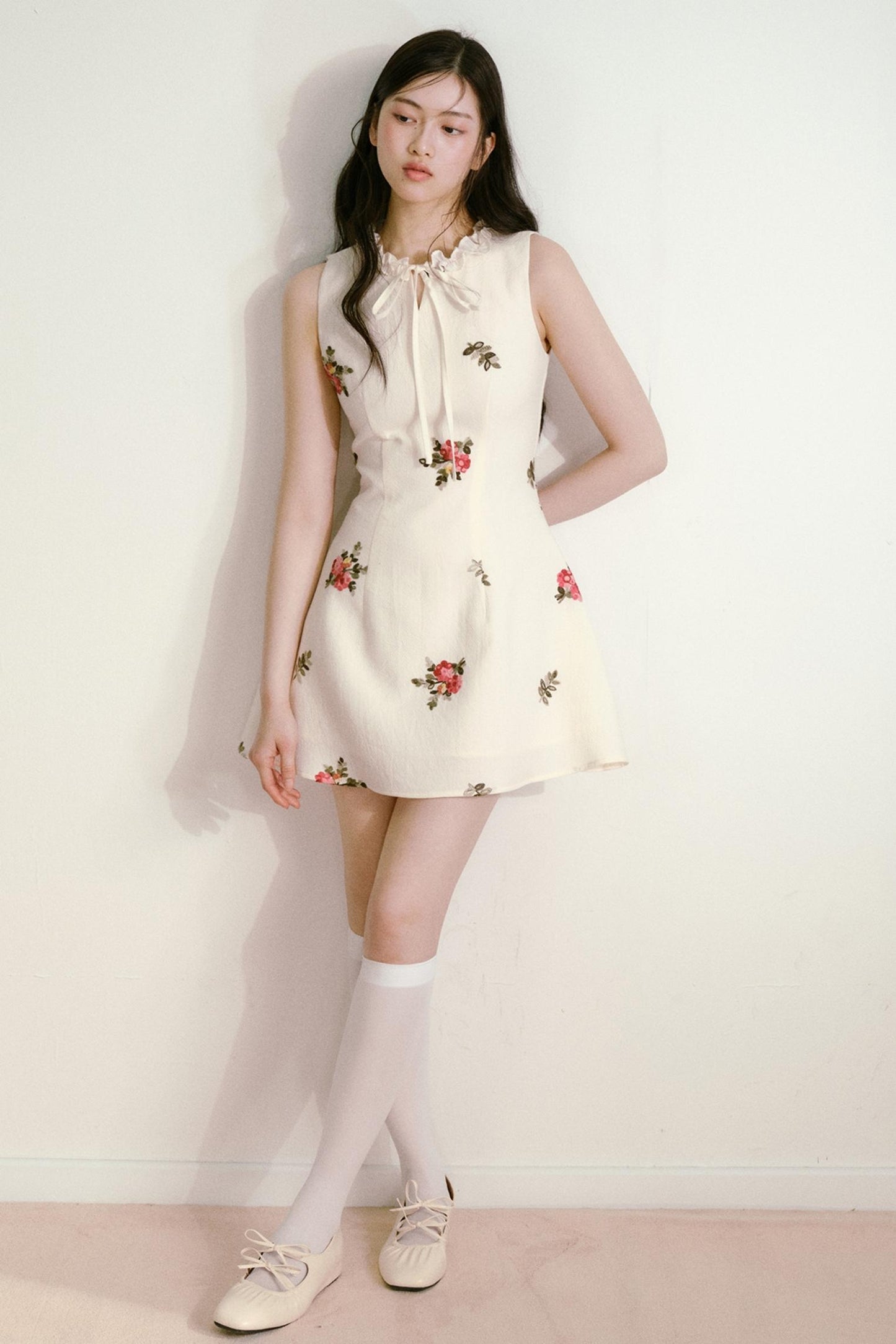 Floral Beige Sleeveless Summer Dress
