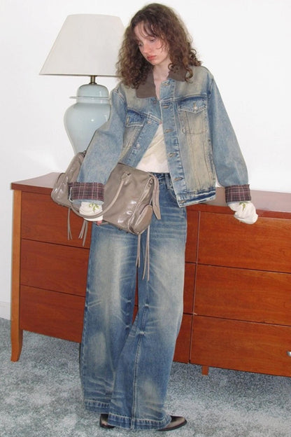 Autumn Plaid Denim Jacket