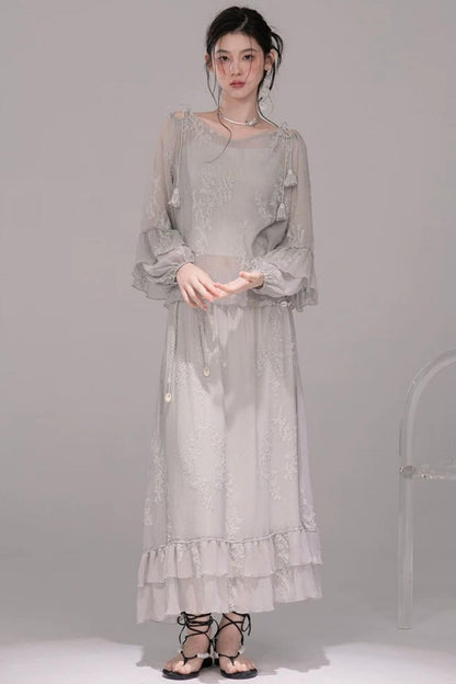 Embroidered Tea Green Blouse Set