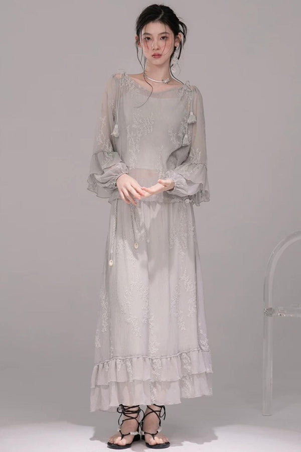 Embroidered Tea Green Blouse Set