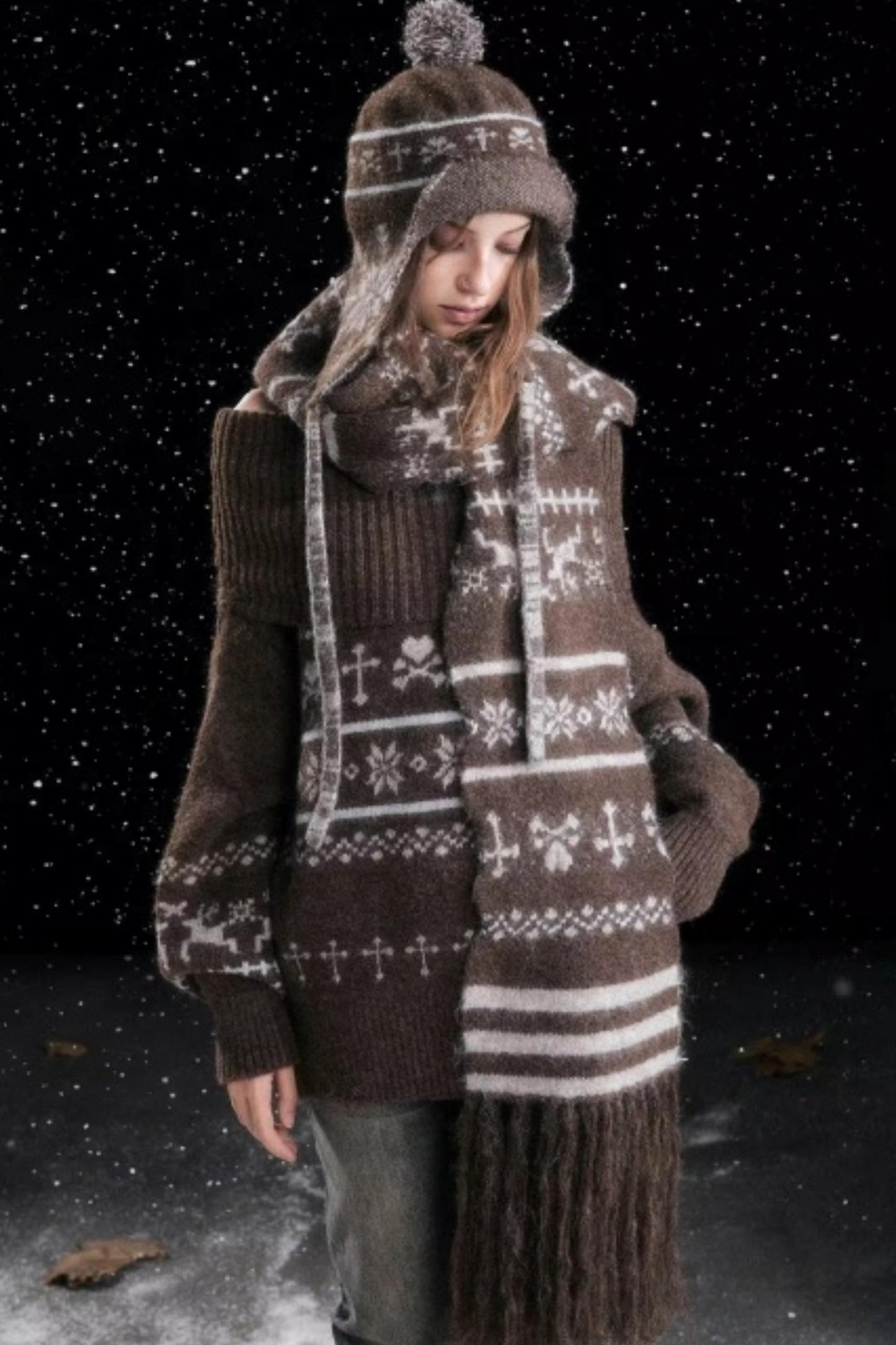 Knitted Snowflake Earflap Hat