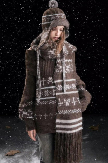 Knitted Snowflake Earflap Hat