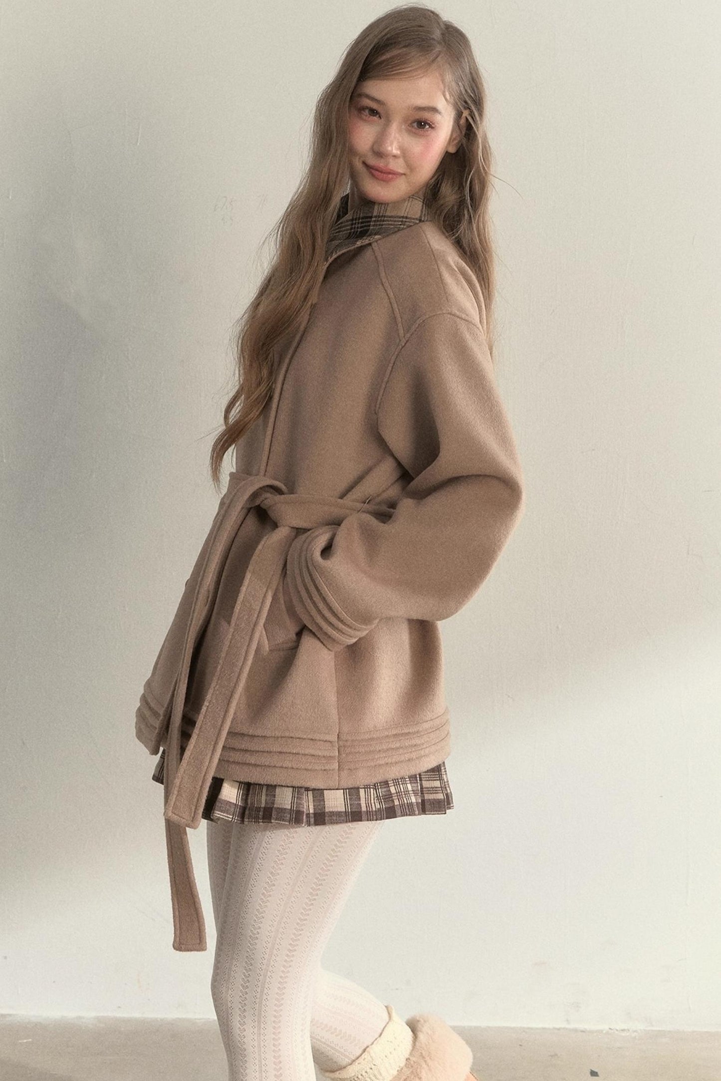 Plaid Double-Breasted Wool Coat