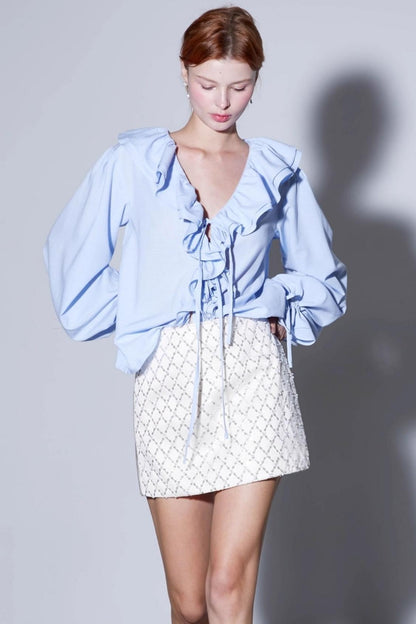 Summer Romantic Ruffled V-Neck Shirt