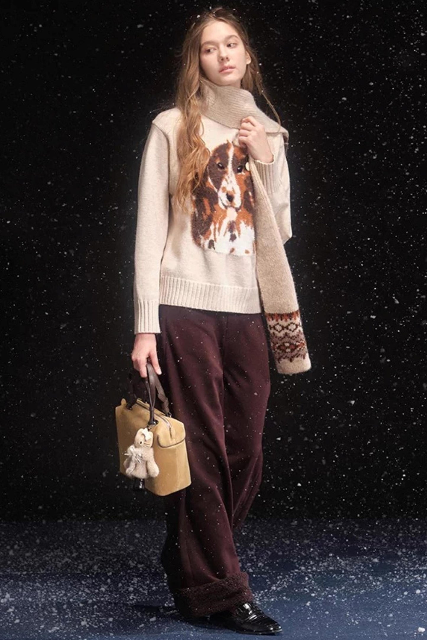 Oatmeal Mink Fur Sweater Scarf Set-Up