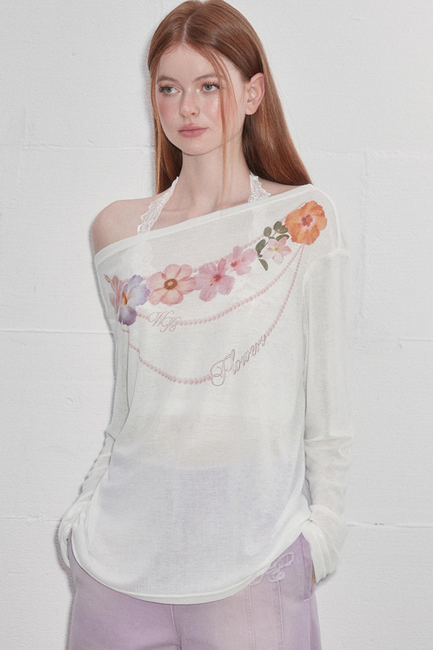 Floral Sheer Asymmetric Tee