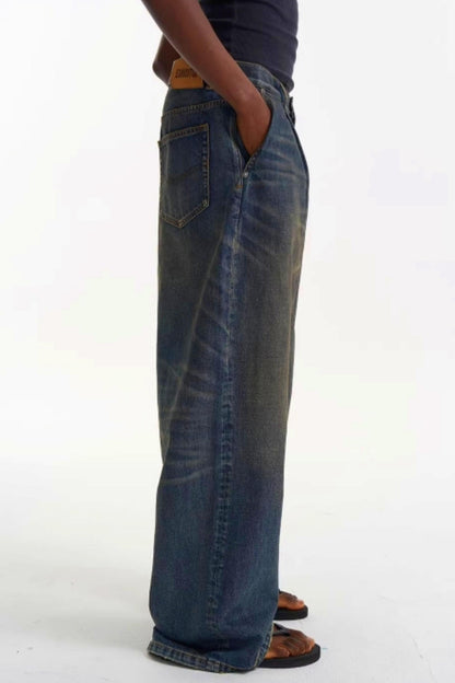 Pleated Washed Denim Pants