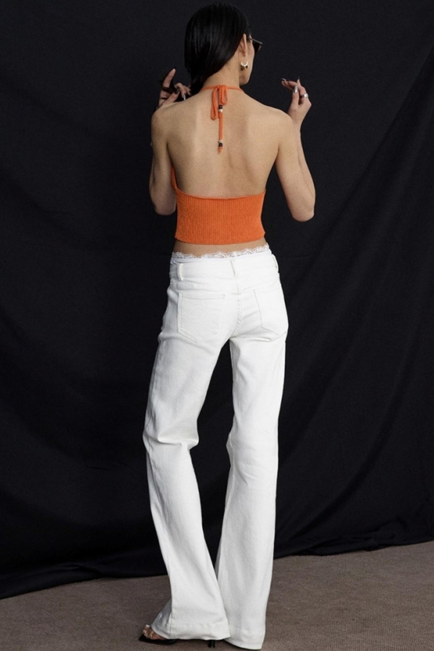 Orange V-Neck Knitted Vest