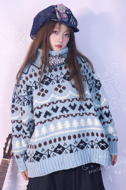 Strange Blue Jacquard Hooded Top