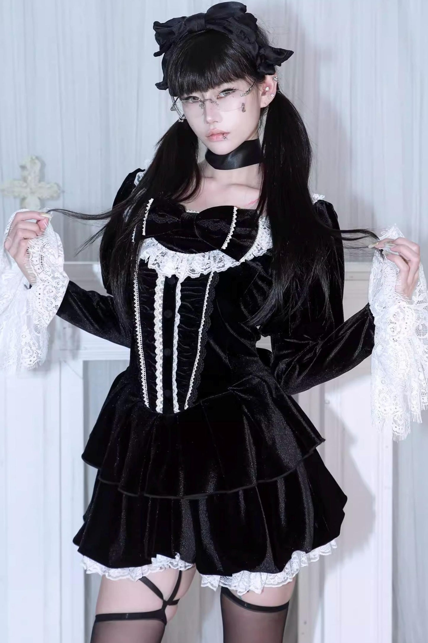 Black Velvet Lace Dress