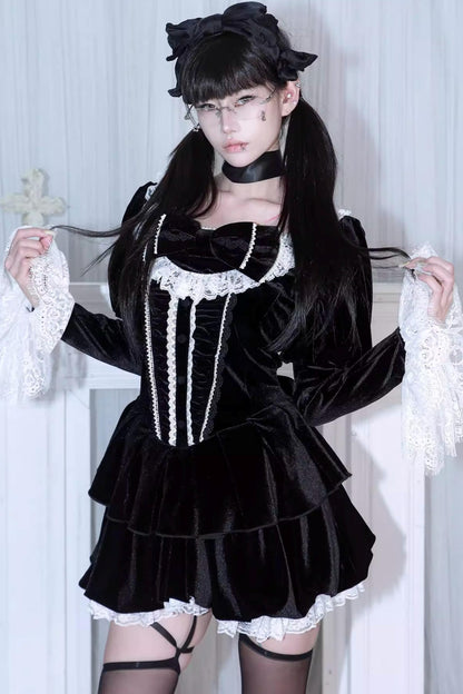 Black Velvet Lace Dress